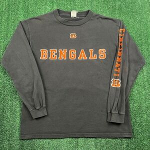 VTG NFL Cincinnati Benglas T-Shirt Mens XL Faded Black Long Sleeve Spellout 90s